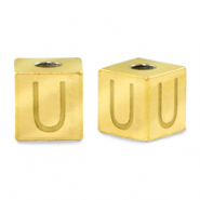 Roestvrij stalen (RVS) Stainless steel kralen letter U Goud