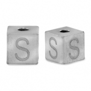 Roestvrij stalen (RVS) Stainless steel kralen letter S Zilver