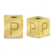Roestvrij stalen (RVS) Stainless steel kralen letter P Goud