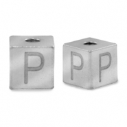 Roestvrij stalen (RVS) Stainless steel kralen letter P Zilver
