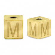 Roestvrij stalen (RVS) Stainless steel kralen letter M Goud