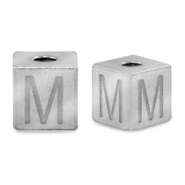 Roestvrij stalen (RVS) Stainless steel kralen letter M Zilver