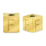 Roestvrij stalen (RVS) Stainless steel kralen letter F Goud