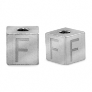 Roestvrij stalen (RVS) Stainless steel kralen letter F Zilver
