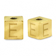 Roestvrij stalen (RVS) Stainless steel kralen letter E Goud