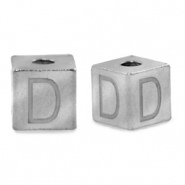Roestvrij stalen (RVS) Stainless steel kralen letter D Zilver