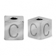 Roestvrij stalen (RVS) Stainless steel kralen letter C Zilver