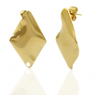 Roestvrij stalen (RVS) Stainless steel oorbellen/oorstekers ruit met oogje Goud
