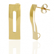 Roestvrij stalen (RVS) Stainless steel oorbellen/oorstekers rechthoek met oogje Goud