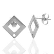 Roestvrij stalen (RVS) Stainless steel oorbellen/oorstekers vierkant met oogje Zilver