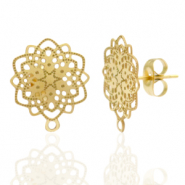 Roestvrij stalen (RVS) Stainless steel oorbellen/oorstekers bohemian bloem met oogje Goud
