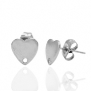 Roestvrij stalen (RVS) Stainless steel oorbellen/oorstekers hartje met oogje Zilver