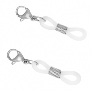 Roestvrij stalen (RVS) stainless steel onderdelen bril koord eindje met karabijnslot Zilver-transparant