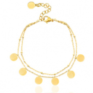 Roestvrij stalen (RVS) Stainless steel enkelbandjes 2 layer muntjes Goud