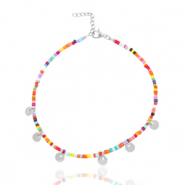 Roestvrij stalen (RVS) Stainless steel enkelbandjes rocailles en muntjes Zilver-multicolour