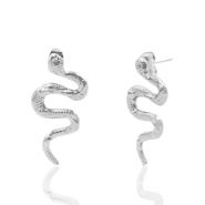 Roestvrij stalen (RVS) Stainless steel oorbellen/oorstekers slang Zilver