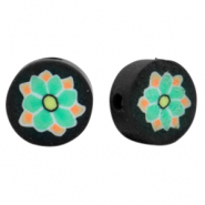 Polymeer kralen bloem Black-green