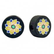 Polymeer kralen bloem Black-yellow