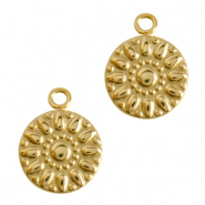 Roestvrij stalen (RVS) Stainless steel bedels bloem Goud