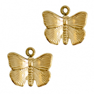 Roestvrij stalen (RVS) Stainless steel bedels vlinder Goud