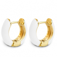 Trendy oorbellen creolen enamel 15mm White-gold