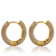 Roestvrij stalen (RVS) Stainless steel oorbellen creolen enamel 16mm Nude brown-gold