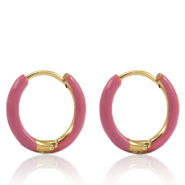 Roestvrij stalen (RVS) Stainless steel oorbellen creolen enamel 14mm Thulian pink-gold