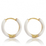 Roestvrij stalen (RVS) Stainless steel oorbellen creolen enamel 17mm White-gold