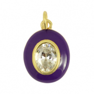 Brass TQ metaal bedels ovaal zirkonia Dark purple-gold