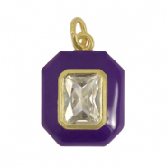 Brass TQ metaal bedels rechthoek zirkonia Dark purple-gold