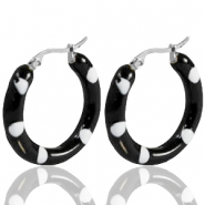 Roestvrij stalen (RVS) Stainless steel oorbellen creolen enamel 40mm Black white-silver