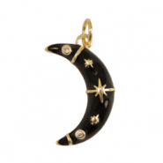 Brass TQ metaal bedels maan enamel Gold-black