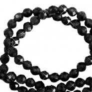 Natuursteen kralen facet geslepen 3mm Jet black-pearl shine coating