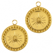 Roestvrij stalen (RVS) Stainless steel bedels zon Goud