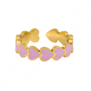 Roestvrij stalen (RVS) Stainless steel ringen enamel hart Lilac-gold