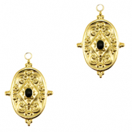 Roestvrij stalen (RVS) Stainless steel bedels ovaal enamel Gold-black