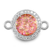 Brass TQ metaal bedels tussenstuk 12mm enamel Silver-peony pink