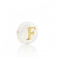 Schelp kralen letter F Gold-white (natuurlijke kleur)