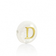 Schelp kralen letter D Gold-white (natuurlijke kleur)