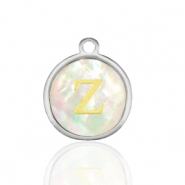 Roestvrij stalen (RVS) Stainless steel bedels 12mm shell initial Z White (natuurlijke kleur)-silver