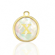 Roestvrij stalen (RVS) Stainless steel bedels 12mm shell initial X White (natuurlijke kleur)-gold