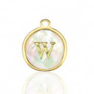 Roestvrij stalen (RVS) Stainless steel bedels 12mm shell initial W White (natuurlijke kleur)-gold