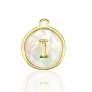 Roestvrij stalen (RVS) Stainless steel bedels 12mm shell initial I White (natuurlijke kleur)-gold