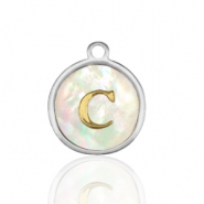 Roestvrij stalen (RVS) Stainless steel bedels 12mm shell initial C White (natuurlijke kleur)-silver