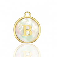 Roestvrij stalen (RVS) Stainless steel bedels 12mm shell initial B White (natuurlijke kleur)-gold