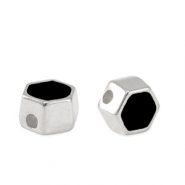 Kralen DQ metaal hexagon Antiek zilver-black (nikkelvrij)