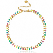 Roestvrij stalen (RVS) Stainless steel enkelbandjes schakel enamel Goud-multicolour