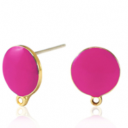 Onderdelen DQ metaal oorstekers Goud-neon fuchsia pink (nikkelvrij)