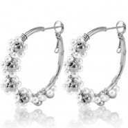 Roestvrij stalen (RVS) Stainless steel oorbellen creolen bloem 35mm Silver-white