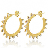 Roestvrij stalen (RVS) Stainless steel oorbellen creolen 30mm Gold-crystal